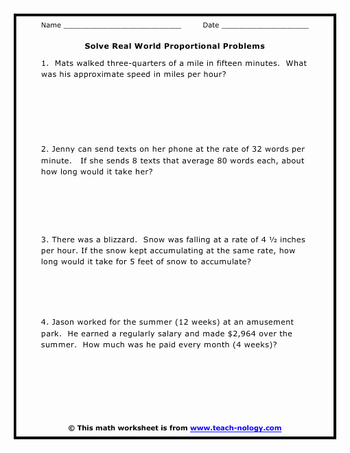 7th Grade Proportions Worksheet New solve Real World Proportional Problems