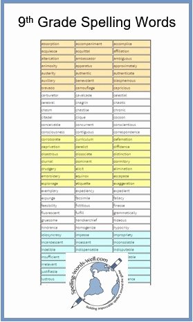 9th Grade Vocabulary Worksheet Best Of 9th Grade Spelling Words and Resources
