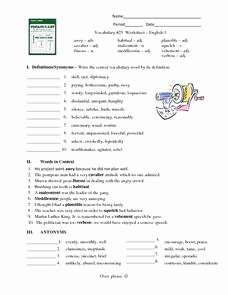 9th Grade Vocabulary Worksheet Inspirational Vocabulary 25 Worksheet – English 1 7th 9th Grade