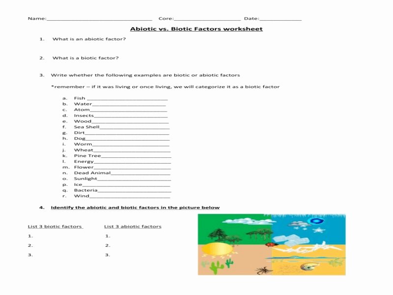 Abiotic Vs Biotic Factors Worksheet Answers%