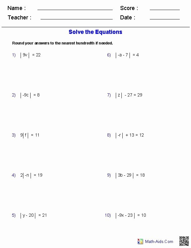 Absolute Value Equations Worksheet Fresh 17 Images About Math Aids On Pinterest