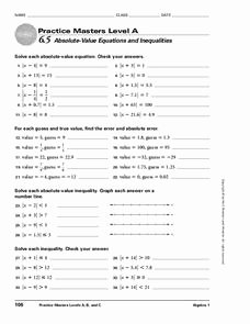 Absolute Value Equations Worksheet Fresh 6 5 Absolute Value Equations and Inequalities Worksheet