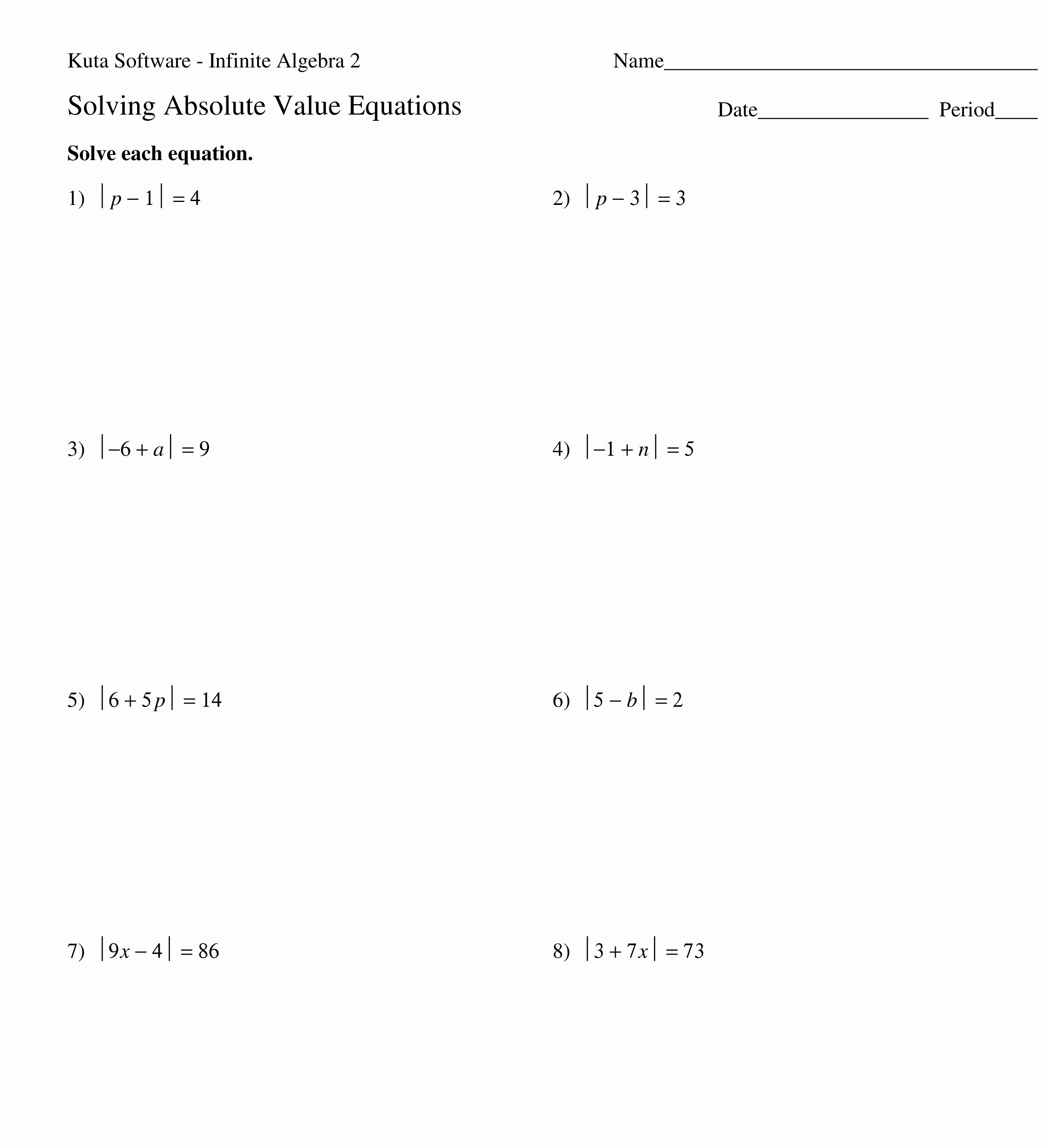 Absolute Value Equations Worksheet Lovely Uncategorized