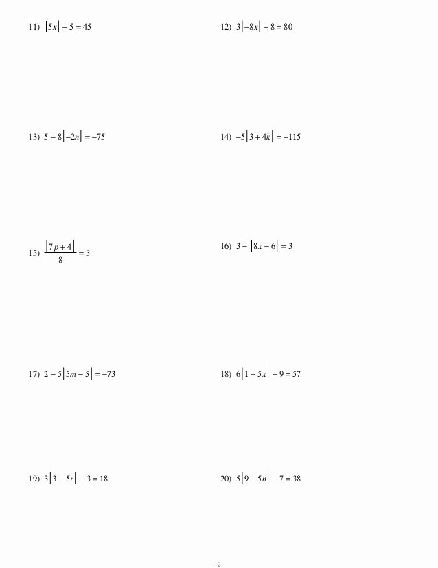 Absolute Value Equations Worksheet New 4 6 solving Absolute Value Equations No Key