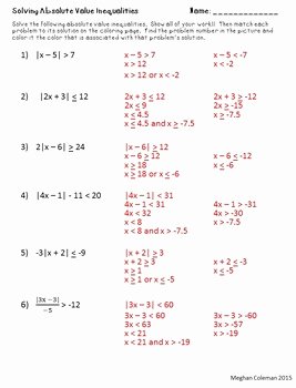 Absolute Value Inequalities Worksheet Answers Elegant Zombie Color by Number solving Absolute Value