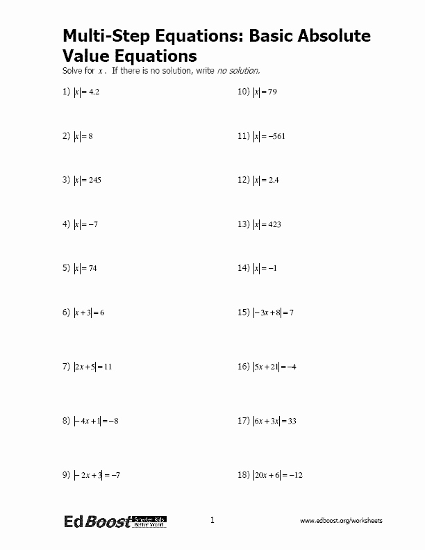 Absolute Value Worksheet Pdf Unique Algebra