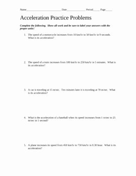 Acceleration Practice Problems Worksheet Awesome Practice Problems for Acceleration with Answer Key by