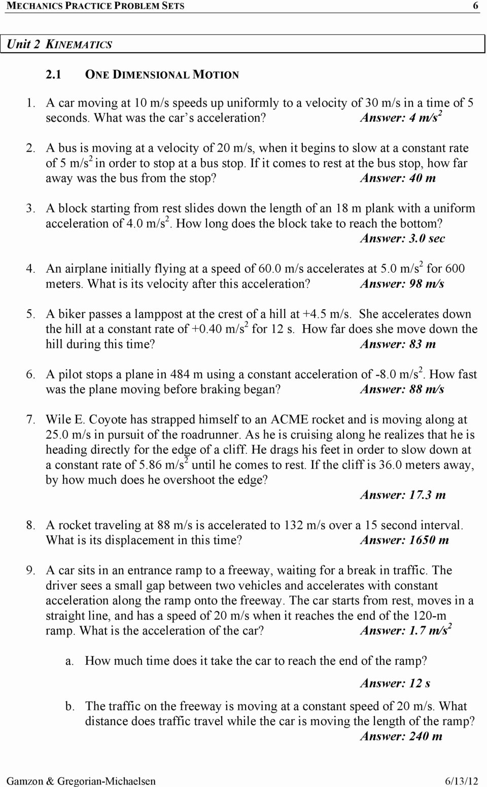 Acceleration Practice Problems Worksheet Best Of Activity Based Physics Pdf