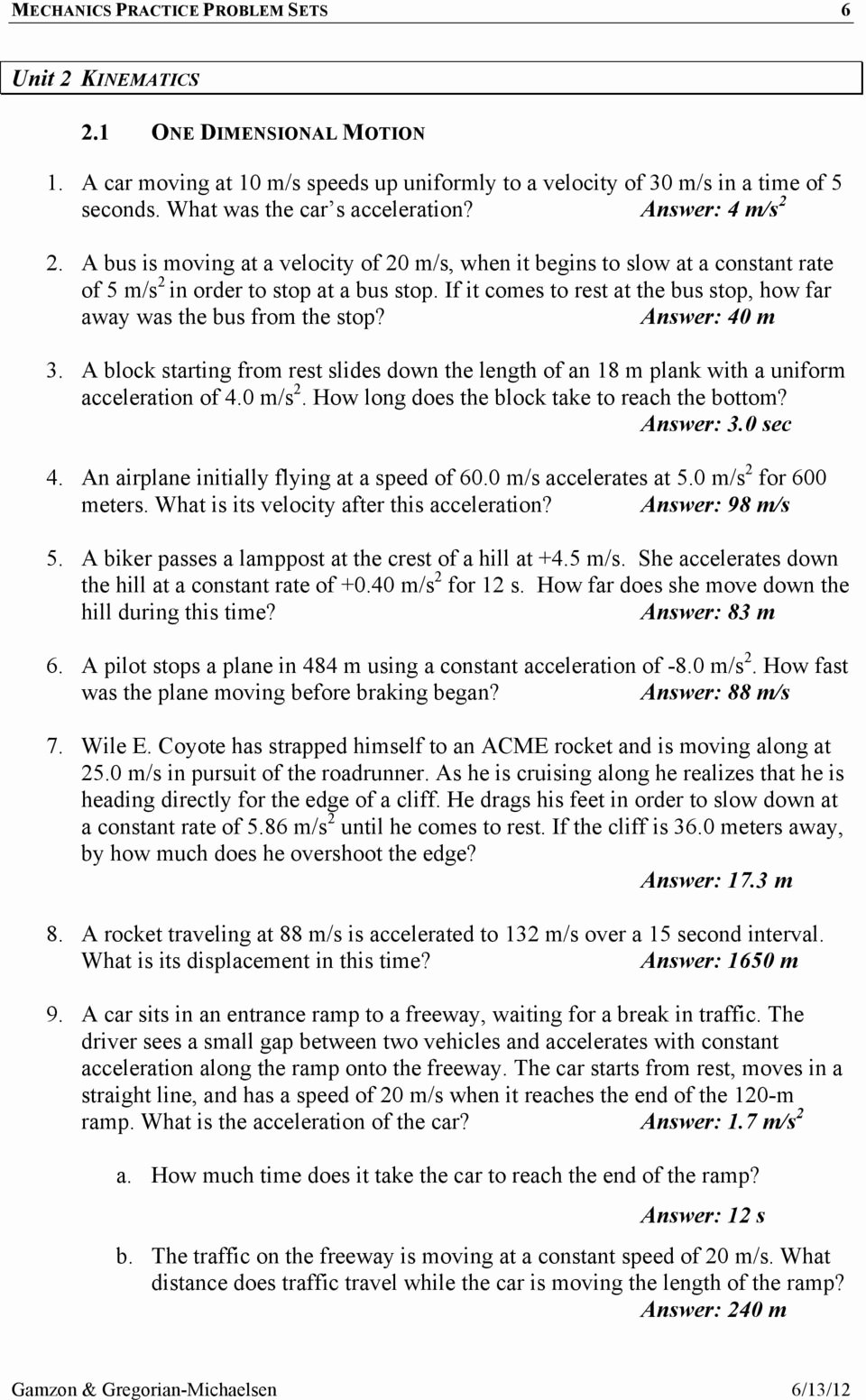 50 Acceleration Practice Problems Worksheet