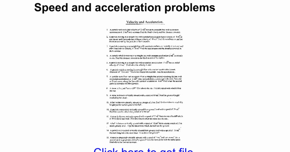 Acceleration Practice Problems Worksheet Unique Velocity and Acceleration Worksheet