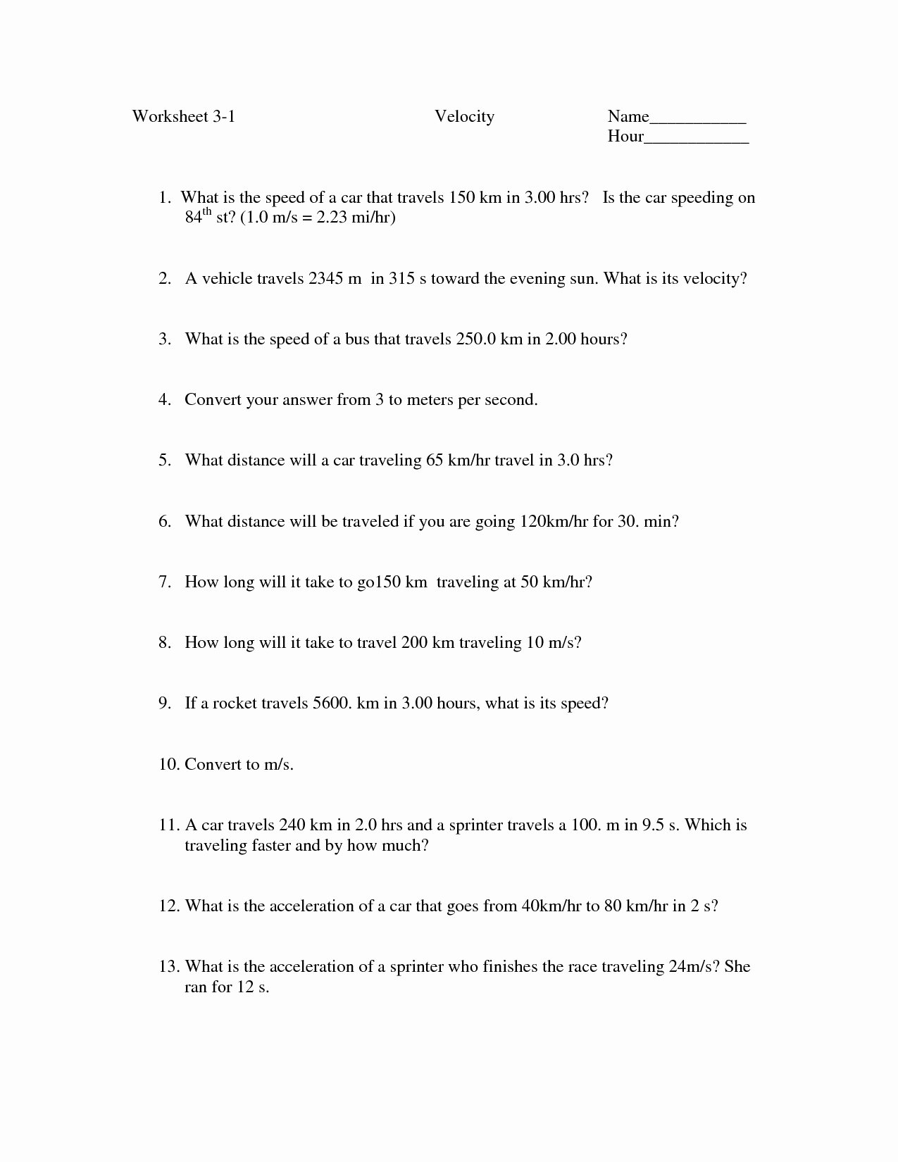 Acceleration Worksheet with Answers Inspirational 16 Best Of Speed and Motion Worksheet Speed and
