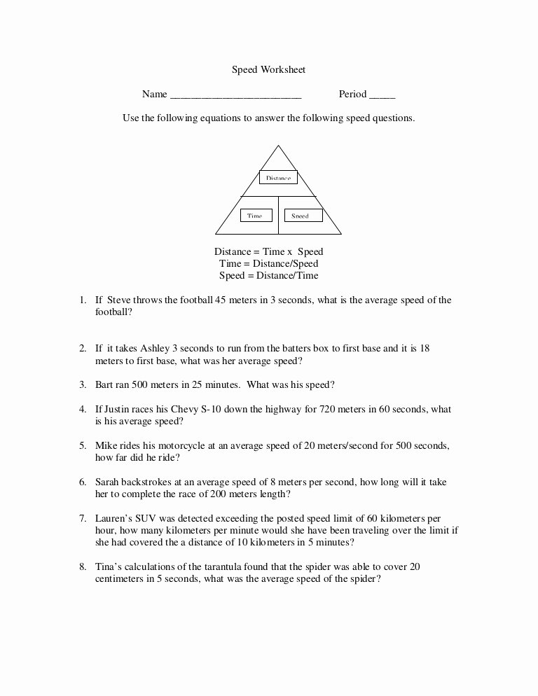 Acceleration Worksheet with Answers Inspirational Chapter 2 Speed Worksheet