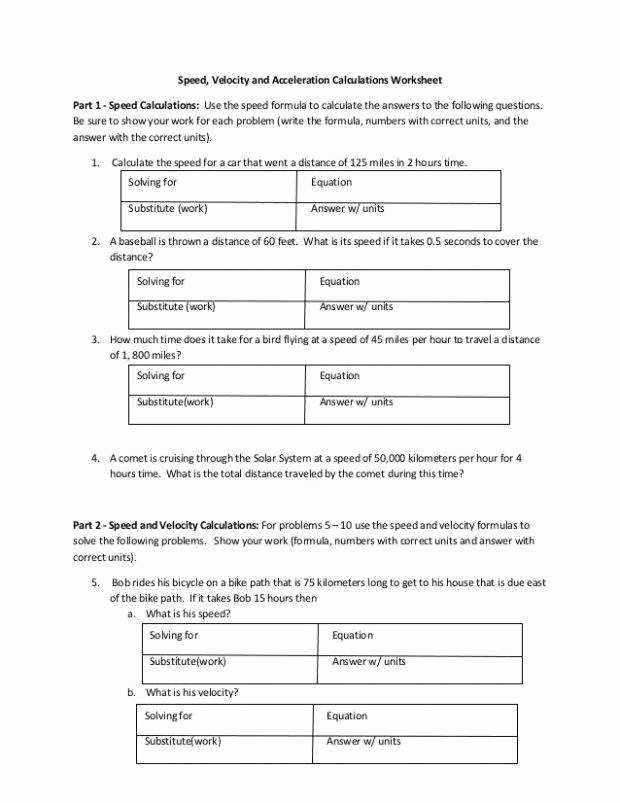 Acceleration Worksheet with Answers Inspirational Velocity and Acceleration Worksheet