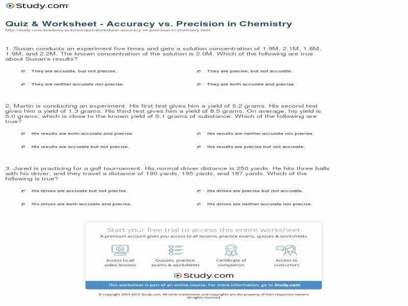 Accuracy And Precision Worksheet