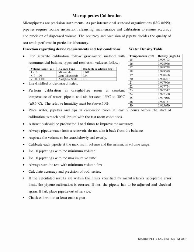Accuracy and Precision Worksheet Answers Elegant Pipette Calibration Worksheet &amp; Guidelines M asif