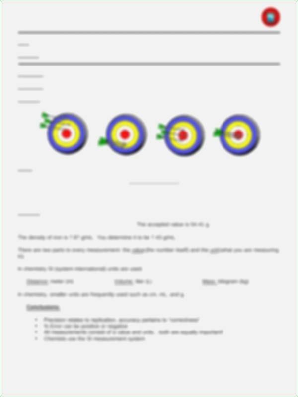 Accuracy and Precision Worksheet New Accuracy and Precision Worksheet