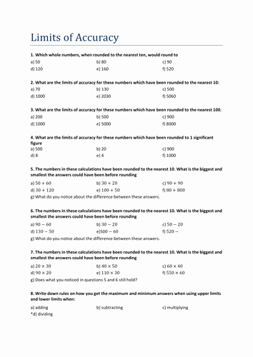 Accuracy Vs Precision Worksheet Lovely Limits Of Accuracy Ks3 Worksheet by Tristanjones