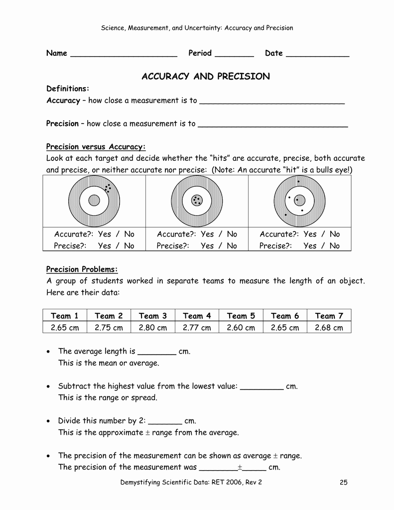 Accuracy Vs Precision Worksheet