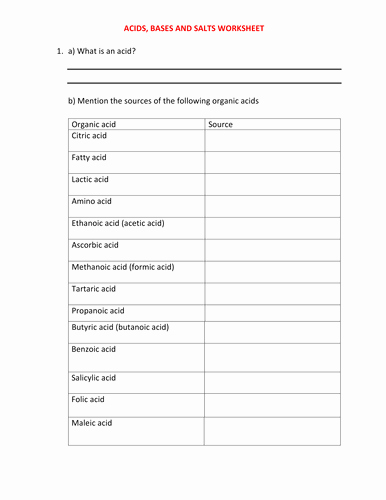 Acid and Base Worksheet Answers Best Of Acids Bases and Salts Worksheets with Answers by