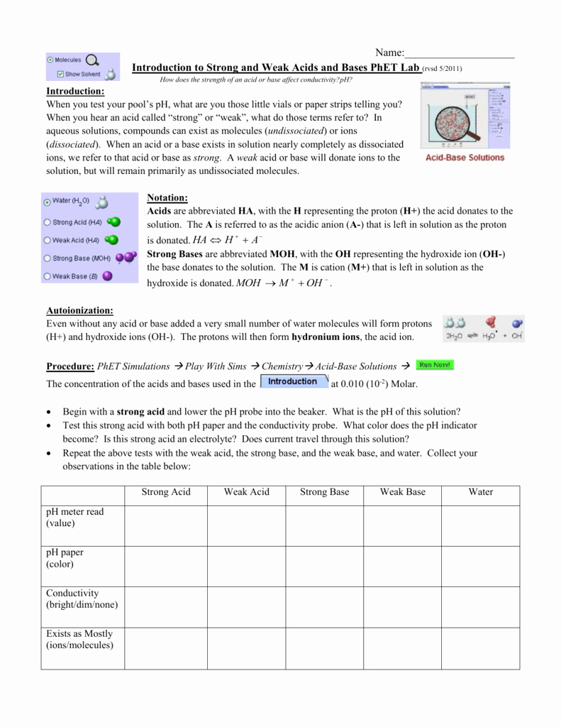 Acid and Base Worksheet Answers Unique Acids and Bases Introduction Worksheet Answers