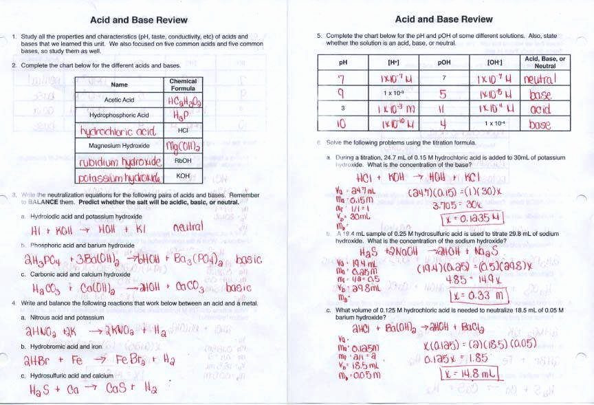 Acid and Base Worksheet Best Of Acids and Bases Worksheet Answers