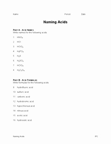 Acid and Bases Worksheet Answers Awesome Naming Acids 9th 12th Grade Worksheet