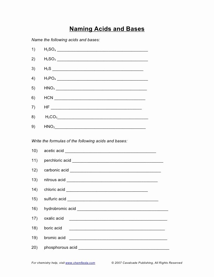 Acid and Bases Worksheet Answers New Worksheet Naming Acids and Bases