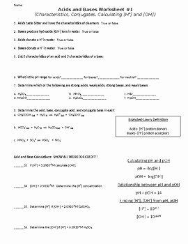 Acid Base Reaction Worksheet Luxury Acids and Bases Worksheet and Review by Ms Stricklin