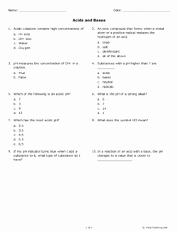 Acid Base Reactions Worksheet Awesome Acids and Bases Grade 9 Free Printable Tests and