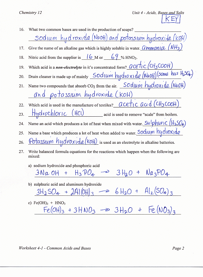 Acid Base Reactions Worksheet Elegant Bc Chemistry 12