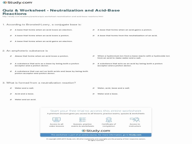 Acid Base Reactions Worksheet New Neutralization Reactions Worksheet Answers Free