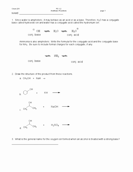 Acid Base Reactions Worksheet Unique Acid Base Reactions Worksheet for 10th Higher Ed