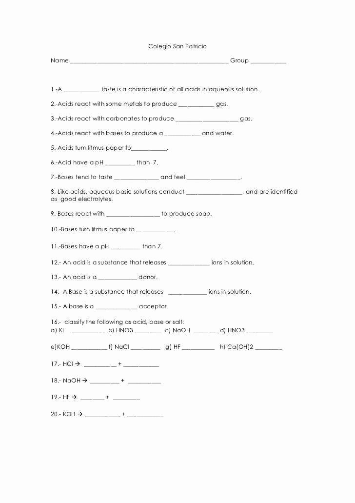 Acids and Bases Worksheet Answers Inspirational Acids and Bases Worksheet Answers