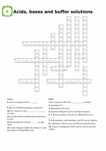 Acids and Bases Worksheet Answers Luxury Chemistry Acids Bases and Buffers Crossword by Greenapl