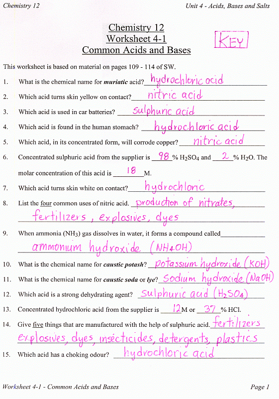 Acids and Bases Worksheet Answers Unique Acid Base Ms Beaucage