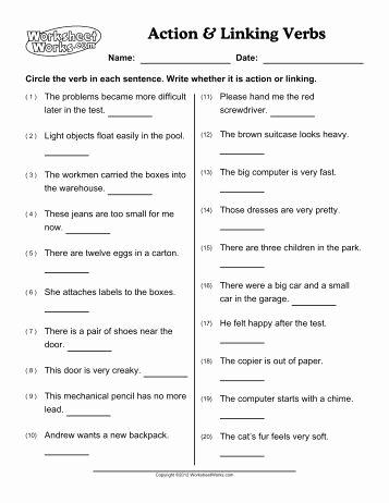 Action and Linking Verbs Worksheet Awesome Action Verbs and Linking Verbs