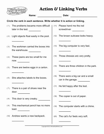 Action and Linking Verbs Worksheet Beautiful Action Verbs and Linking Verbs