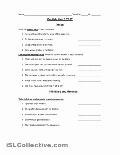Action and Linking Verbs Worksheet Lovely 18 Best Of Action Verb Printable Worksheets