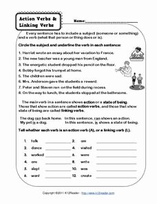 Action and Linking Verbs Worksheet Lovely Action Verbs and Linking Verbs Worksheet for 3rd 6th