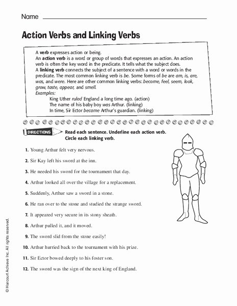 Action and Linking Verbs Worksheet Lovely Action Verbs and Linking Verbs Worksheet for 6th 8th