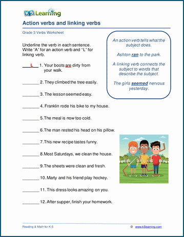Action and Linking Verbs Worksheet New Action Verbs and Linking Verbs Worksheet
