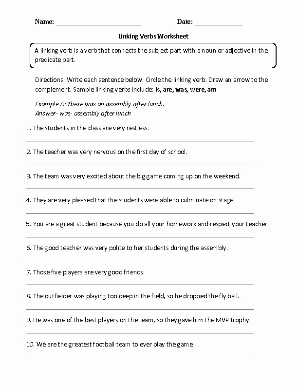 Action and Linking Verbs Worksheet New Circling Linking Verbs Worksheet