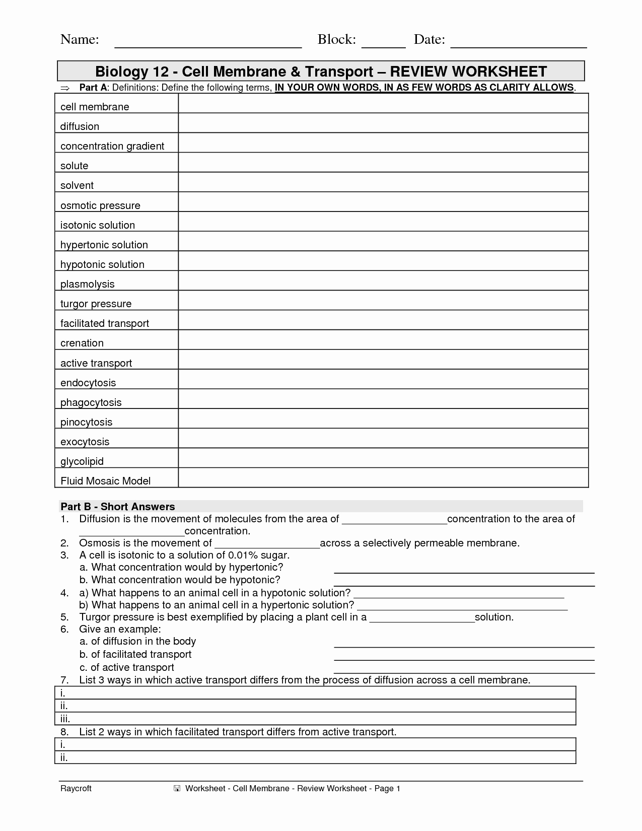 50 Active And Passive Transport Worksheet