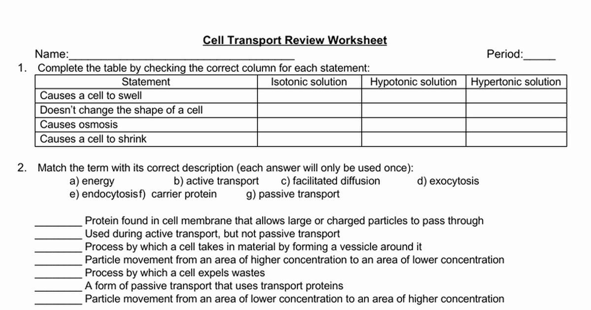 Active and Passive Transport Worksheet Best Of Diffusion and Osmosis Worksheet