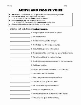 Active and Passive Transport Worksheet Unique Active and Passive Voice Worksheet &amp; Answer Key by