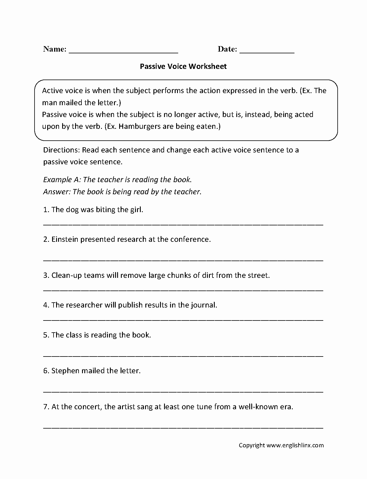 Worksheet Active Passive Voice