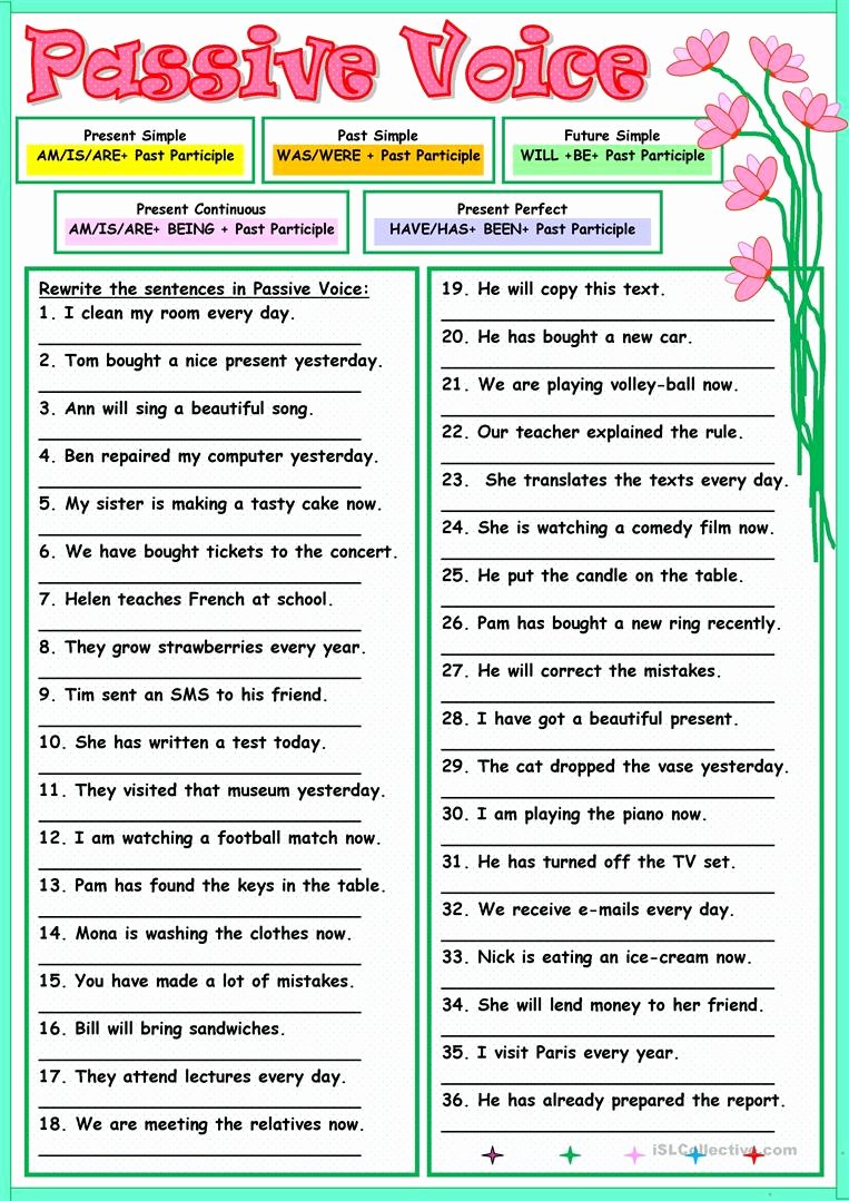 Active Passive Voice Worksheet Luxury Passive Voice Worksheet Free Esl Printable Worksheets