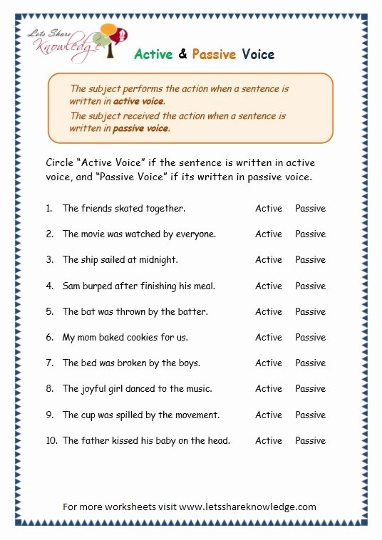 Active Passive Voice Worksheet New Grade 3 Grammar topic 3 Active Passive Voice Worksheets