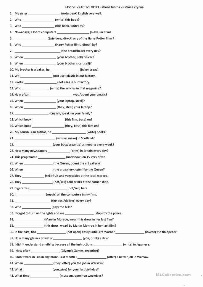 Active Passive Voice Worksheet New Passive Vs Active Voice with Present Simple and Past