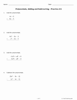 Adding and Subtracting Polynomials Worksheet Awesome Polynomials Adding and Subtracting Practice 2 Grade 9